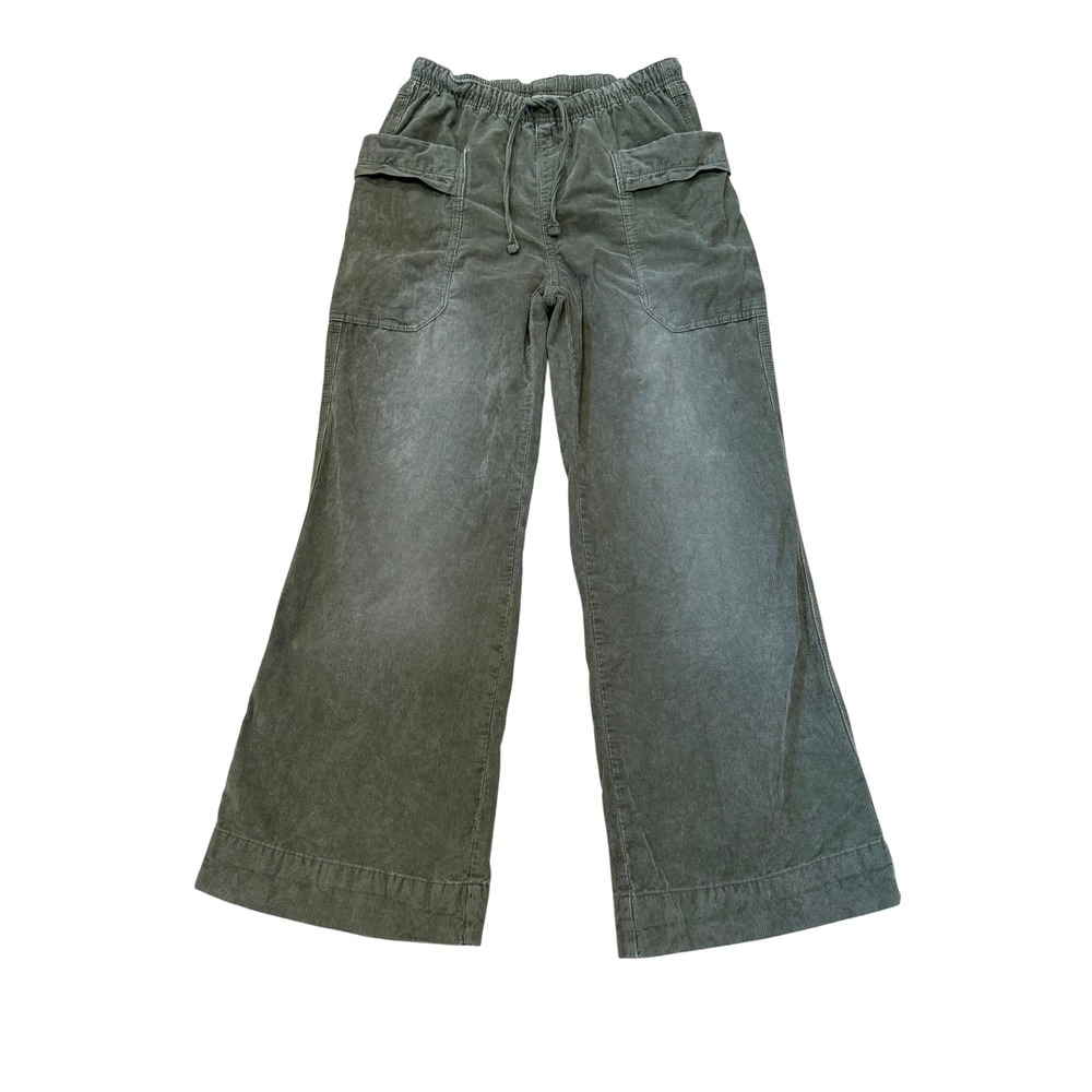 Kimchi Blue Olive Green Corduroy Cargo Pants Wide Leg Elastic Waist Large